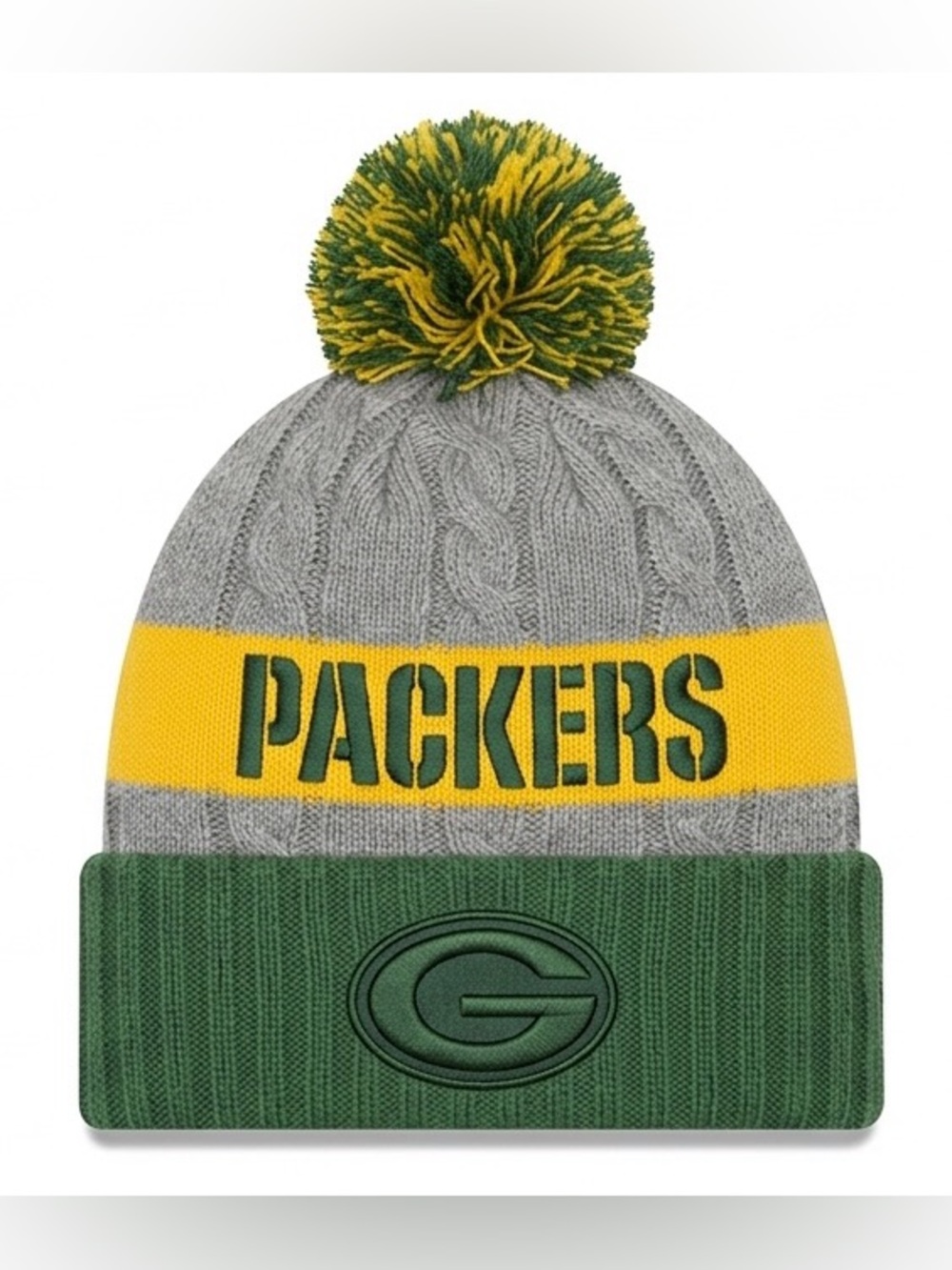 New Era Green/Yellow/Gray Green Bay Packers Pom Cuff Beanie Pom Pom